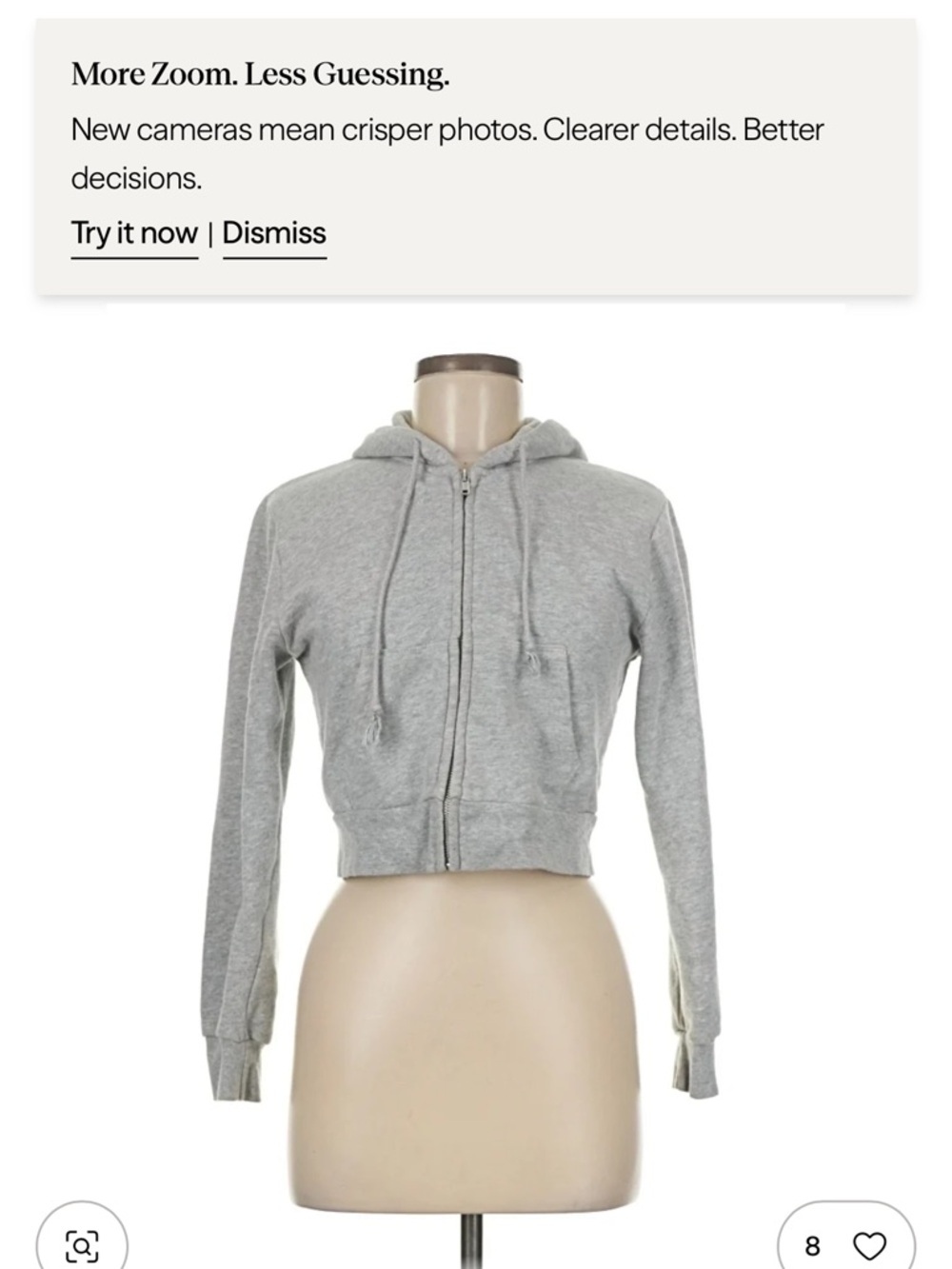 Brandy Melville Light Gray Cropped Zip Hoodie